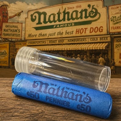 Vintage Nathan’s Hot Dog Penny Roll – 50¢ SEALED  - additional view
