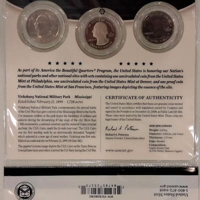 2011 Vicksburg National Park P/D/S 3Coin Quarters - additional view