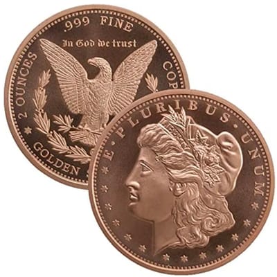 2 oz .999 Fine Copper Morgan Dollar Round 