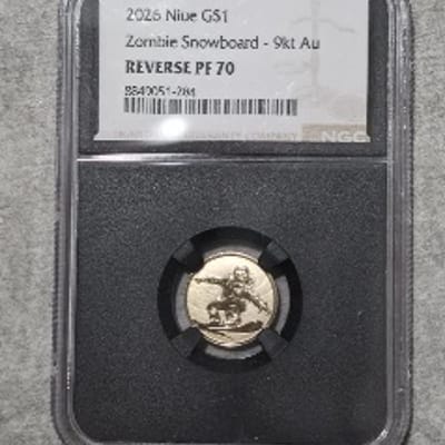 1 Gram 2026 Niue $1 Zombie Snowboard 1g 9KT Gold 