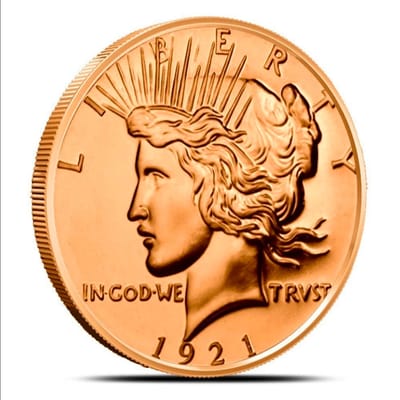 PEACE DOLLAR - 1 OZ COPPER ROUND - BULLION  - additional view