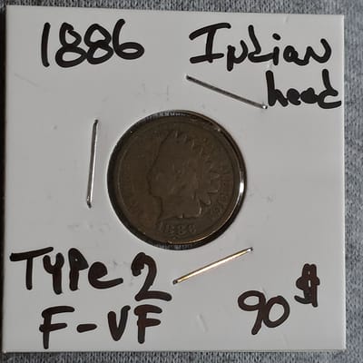 1886 Indian Head Cent TYPE 2 F-VF