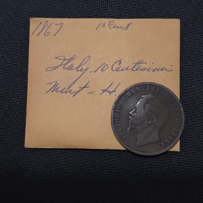 1867 Italy 10 Centi Bronze Coin Vittorio Emanuele 