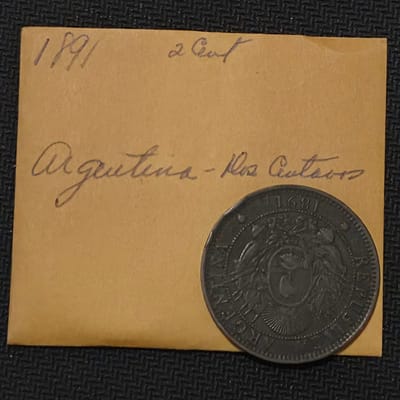 1891 Argentina 2 Centavos Bronze Coin - additional view