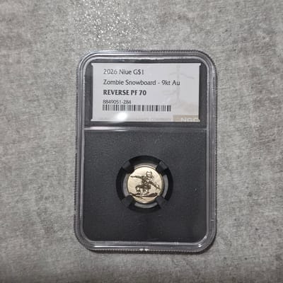 1 Gram 2026 Niue $1 Zombie Snowboard 1g 9KT Gold  - additional view