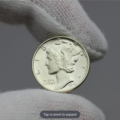 Mercury Silver Dime. 1943 D. FSB Gem Brilliant Unc
