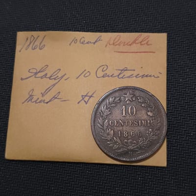 1866 H Italy 10 Centesimi Bronze Coin – Vittorio E - additional view