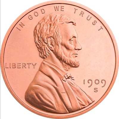 1 oz 1909-S VDB Lincoln Wheat Cent Copper Round
