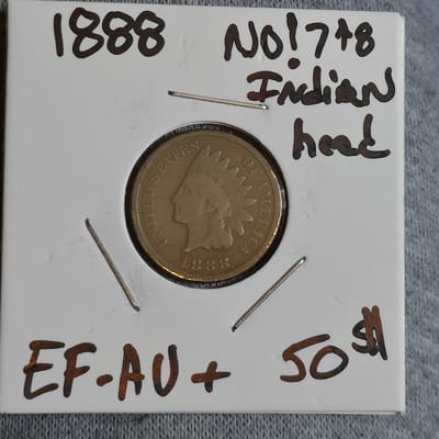 1888 Indian Head Cent NO 7 & 8 EF-AU+