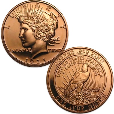 PEACE DOLLAR - 1 OZ COPPER ROUND - BULLION 