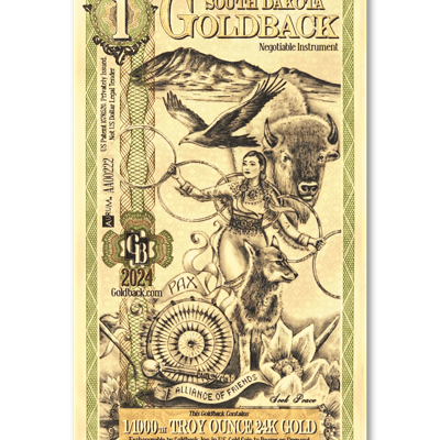 South Dakota 1 Goldbacks Gold Polymer Note .999 BU