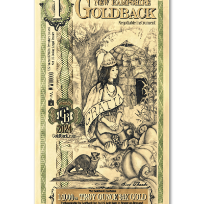 New Hampshire 1 Goldbacks Gold Polymer Note .9999