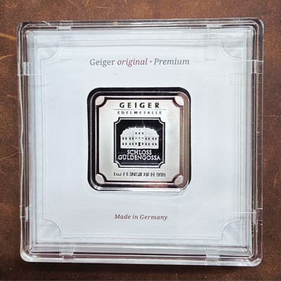 Toned 1 oz Silver Geiger Bar in Assay