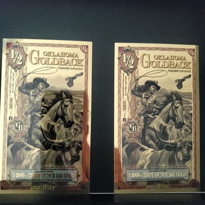 (2) Oklahoma 1/2 Goldback .999 Fine Gold Polymer N