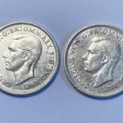 x2 Australia One Schilling Silver coins 1942, 1943 - additional view
