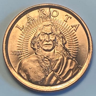 2010 One ounce .999 copper Free Lakota Bank round 