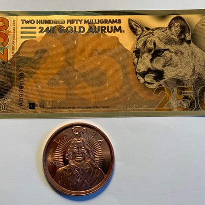 250 mg Aurum "goldback"  Gold Note 1/4 gram+ Cu