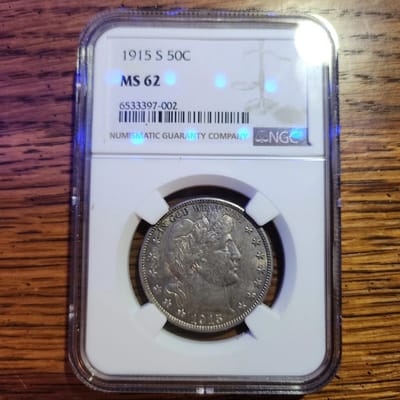 1915 S BARBER HALF DOLLAR NGC MS 62 GORGEOUS  - additional view