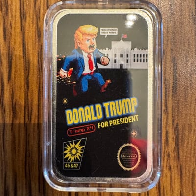1 ounce .999 silver colorized Trump bar