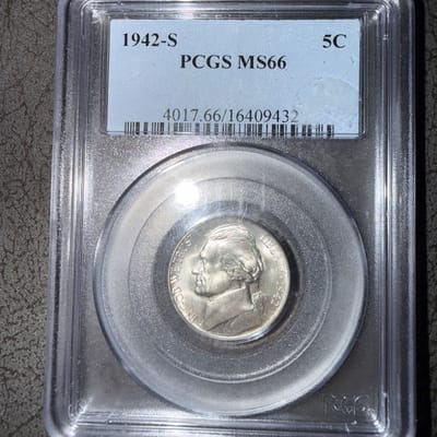1942-S Jefferson War Nickel PCGS MS66 35% Silver