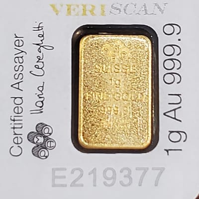 1 gram PAMP gold Fortuna bar in assay - additional view