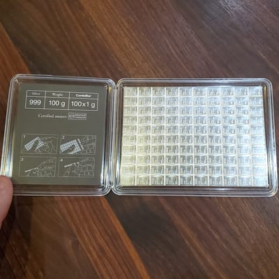 100X1 100 gram Valcambi Silver Combi Bar In assay - additional view