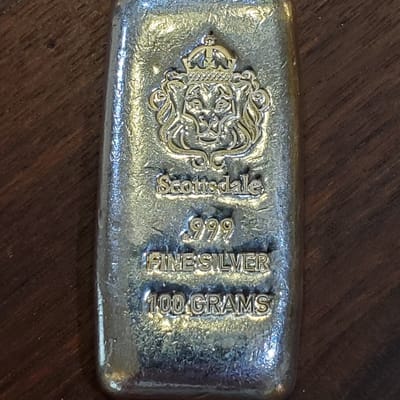 100 Gram (3.215 oz) Scottsdale Silver Bar  - additional view