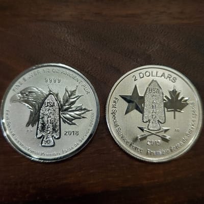 2015 and 2018 Canada 1/2 oz $2 Devil's Brigade BU
