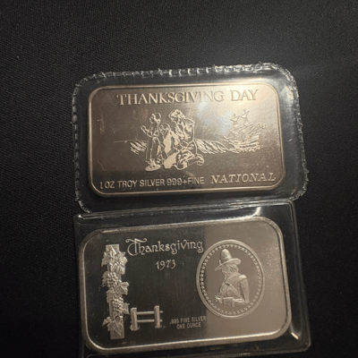 Vintage 1970s Thanksgiving 2oz Silver Bar Lot - additional view