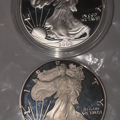 Two US Proof American Silver Eagles 2000P & 2005W