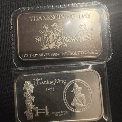 Vintage 1970s Thanksgiving 2oz Silver Bar Lot
