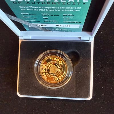 2022 Ghana Alien 1-Oz .9999 gold colorized proof c