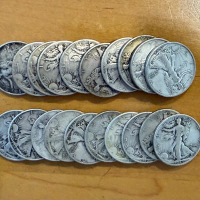 90% walking Liberty silver half dollars