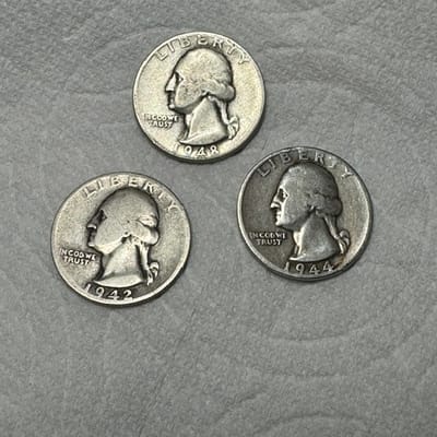 BELOW SPOT Three 1940s Junk 90% silver Quarters