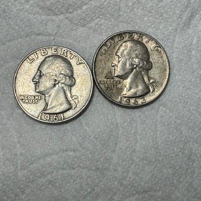 BELOW MELT Two (2) 1960s Junk 90% Quarters