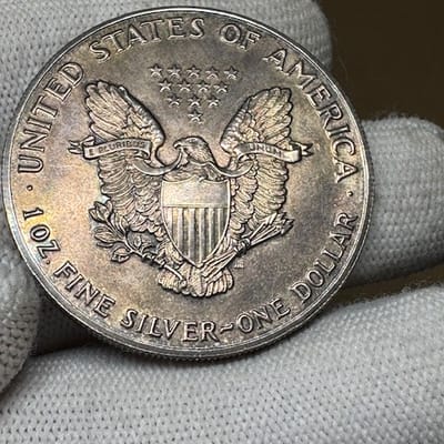 Dark Toned Backdate 1990 American Silver Eagle - additional view