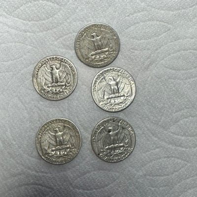 BELOW SPOT Five (5) 1950s Junk 90% Quarters - additional view