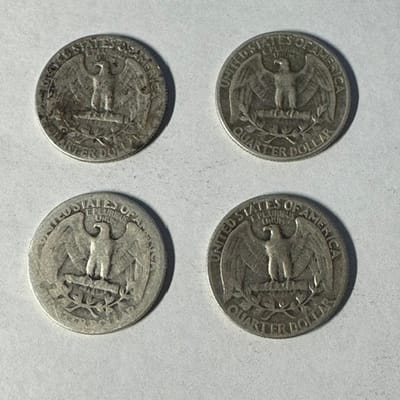 BELOW SPOT Four (4) Junk 90% silver Quarters - additional view