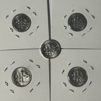 Lot of five (5) 1955-D dimes - Key Date - additional view