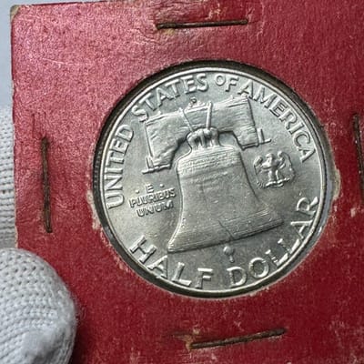 MELT - 1963 Franklin Half Dollar in vintage flip - additional view