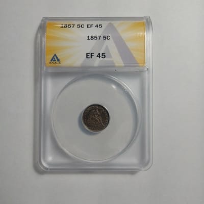 1857 5C Seated Liberty Half Dime EF 45 ANACS