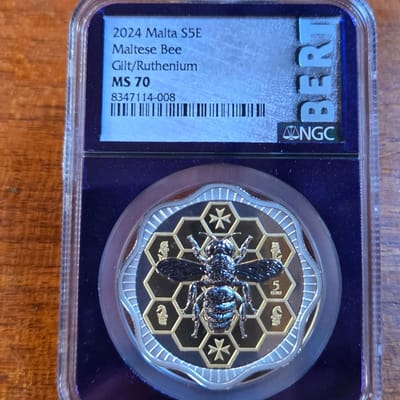 2024 Malta €5 Maltese Bee 1oz Silver Gilt Rutheniu