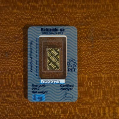  Valcambi 1 gram Gold Bar .9999 Fine in Ingotcar - additional view