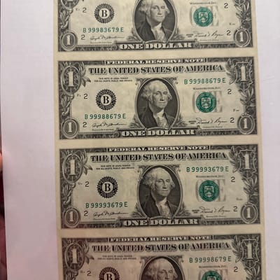 1981 uncirculated 1$ bill uncut sheet of 4
