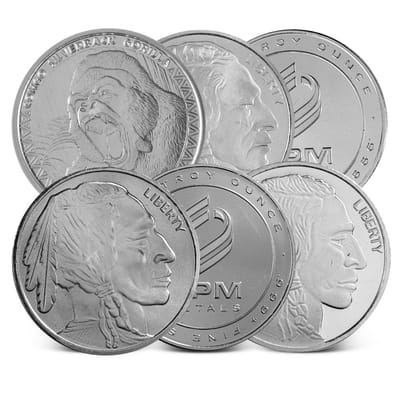 @ SPOT Lot of 6 1 oz Silver Rounds Random