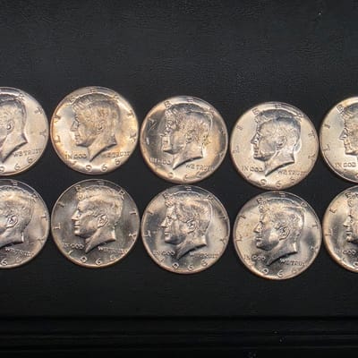 $5 Face 1966 Kennedy Half Dollars • 40% Silver • Uncirculated 10-coin lot