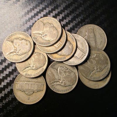 Lot of 13 Silver War Nickels – 35% Silver WWII