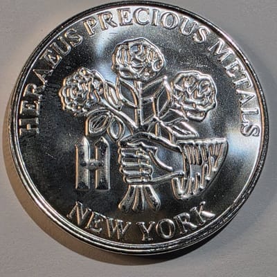 Heraeus Precious Metals 1oz .999+ Fine Silver Round – Roses & Hand Design - additional view