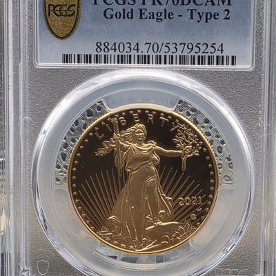2021‑W $50 Gold Eagle Type 2 PCGS PR70DCAM Proof Coin w/ Box & COA