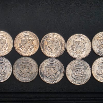 $5 Face 1966 Kennedy Half Dollars • 40% Silver • Uncirculated 10-coin lot - additional view
